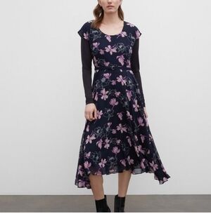 Club Monaco Floral Print Silk Midi Dress Belted Size 14